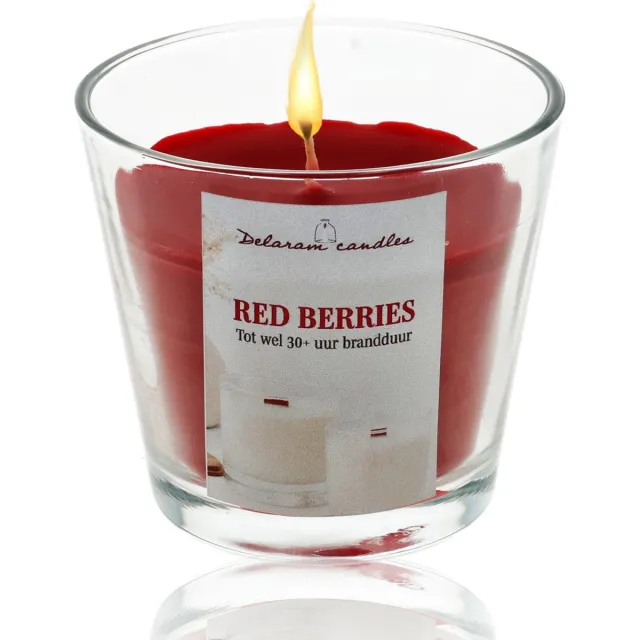 Delaram Geurkaars in Glas Red Berries rode bessen - Zoete Scented Candle - 30 Uur Langdurige Geur Rood