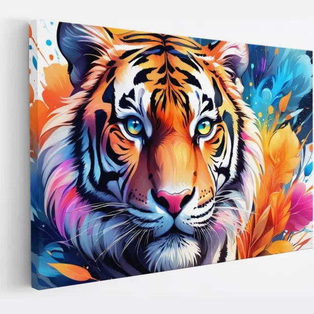Saammp Canvas Schilderij - Tijger - Verfspetters - Dieren - Abstract - 120x80 - Foto op canvas - Wanddecoratie - muurdecoratie Woonkamer - Slaapkamer decoratie - Canvas Print Multicolor