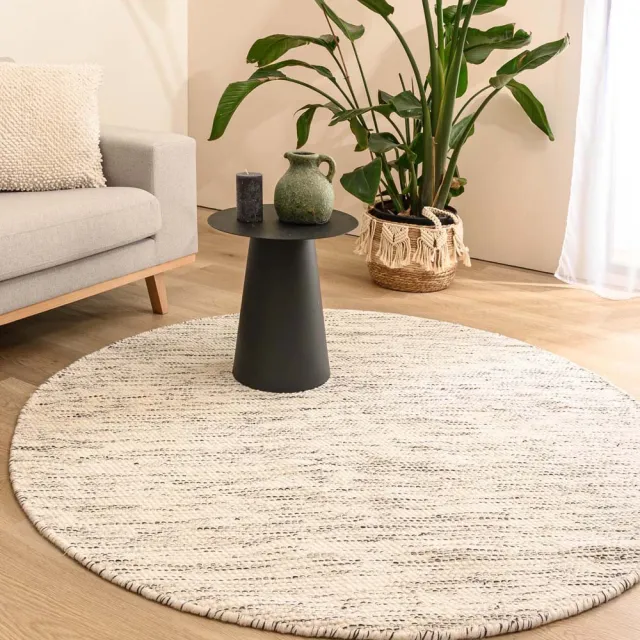 Nordic Weavers Rond wollen vloerkleed - Ulstein wit/zwart 150 Zwart wit