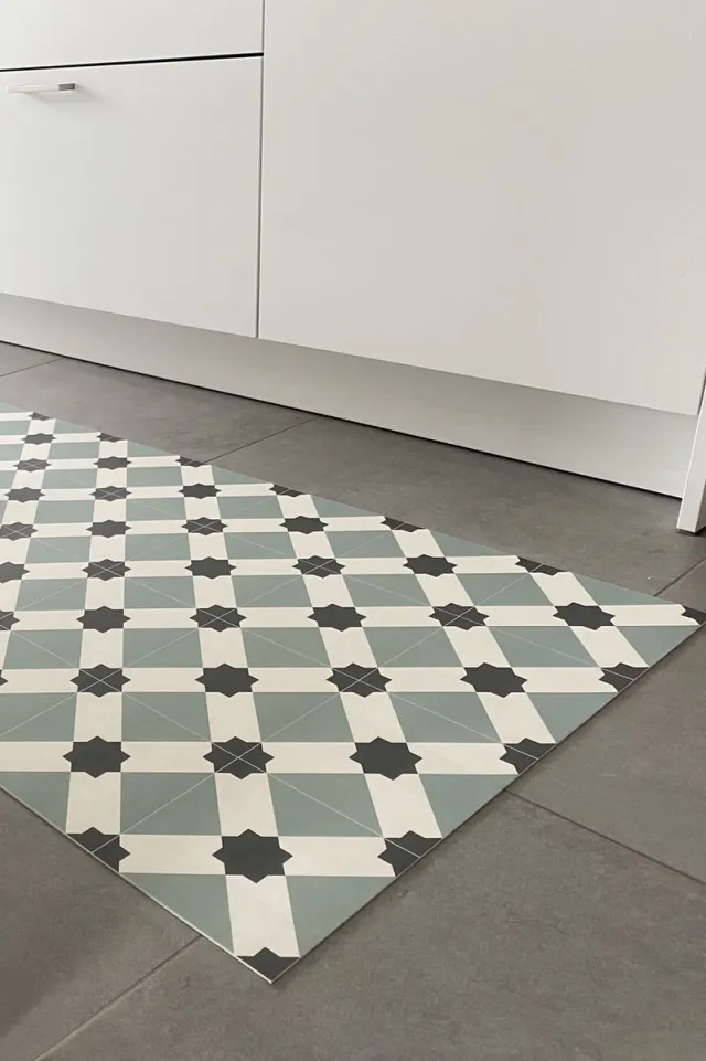 JYG Vloerkleed POSTEL - Keukenloper - Keukenmat - Vinyl - Vintage - 50x400cm - Groen