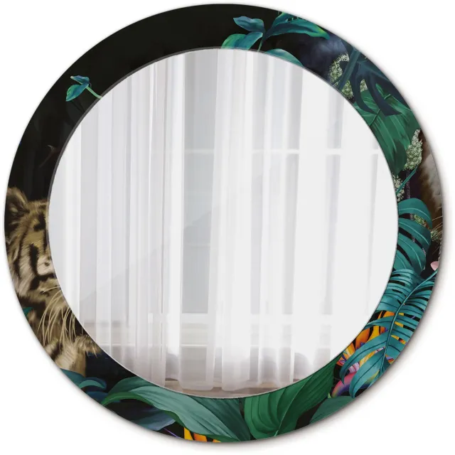 TULUP Spiegel - Ronde vorm Spiegel - op gehard Glas - Vintage jungle - Diameter: 70 cm - Spiegel met patroon - Badkamerspiegel - Gangspiegel - Logeerkamer - Groene - Premium Spiegel - Stijlvolle Spiegel - Top Kwaliteit Groen Vintage jungle