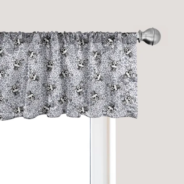 ABAKUHAUS Gordijnvalletje met doodskopmotief, gordijnvalletje voor keuken en slaapkamer met tunnelzoom, 137 cm x 45 cm, zwart wit paarsgrijs