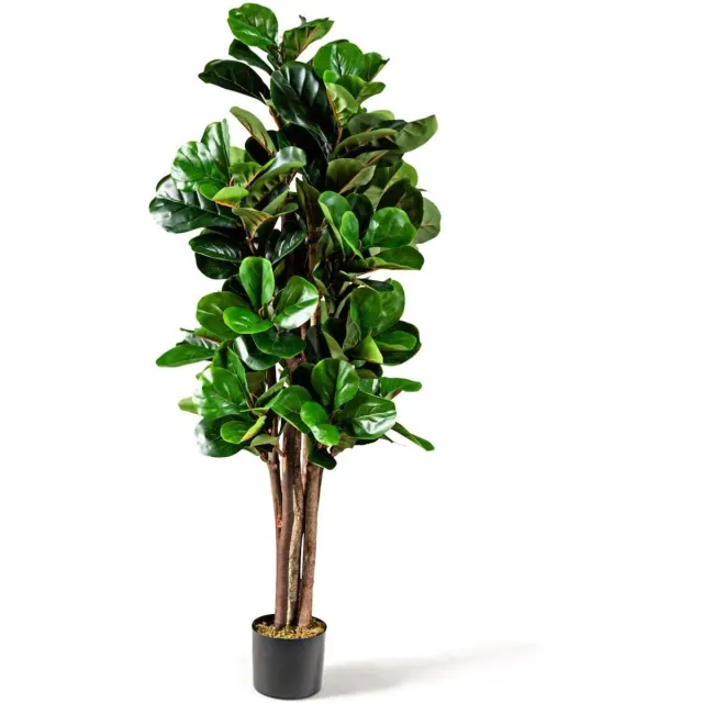 Costway 1,5 m kunstvijgenboom, kunstplant, kunstboom, decoratieplant, kamerplant met bloempot, voor thuis en op kantoor, als decoratie, groen Groener