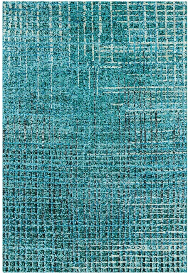 Padiro design laagpolig vloerkleed 170 x 240 cm - turquoise - modern abstract ontwerp - voor vloerverwarming - van zijde en katoen blauw