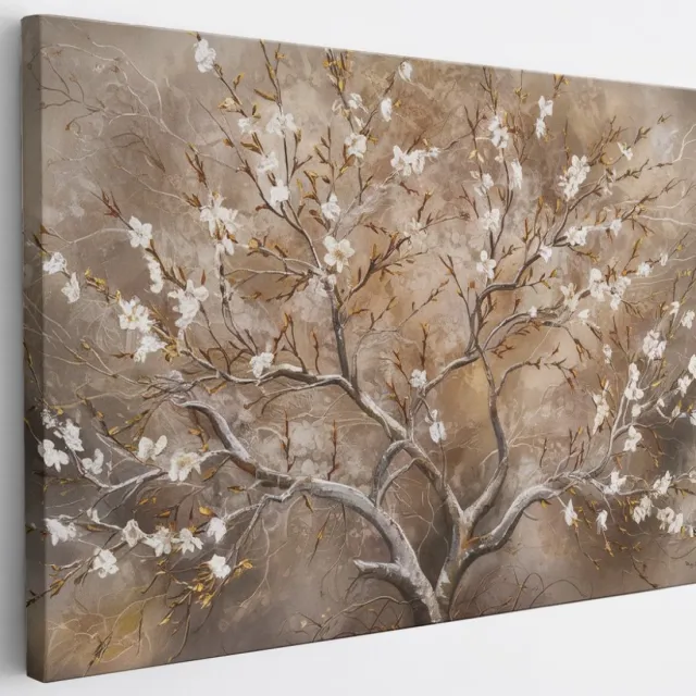 Saammp Canvas Schilderij - boom met witte bloesem - Abstract - 30x20 - Foto op canvas - Wanddecoratie - Muurdecoratie Woonkamer - Slaapkamer decoratie - Canvas Print Multicolor