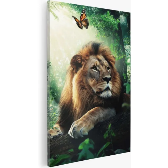 Saammp Canvas Schilderij - Leeuw in de jungle - Dieren - Abstract - 50x70 - Foto op canvas - Wanddecoratie - Muurdecoratie Woonkamer - Slaapkamer decoratie - Canvas Print Multicolor