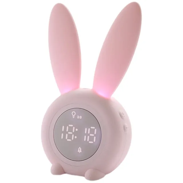 longziming Konijn Nachtlamp met Wekker – Aanraakbediening, Geleidelijk Ontwakingslicht, 6 Wekgeluiden, Snooze & Kindvriendelijk Ontwerp roze