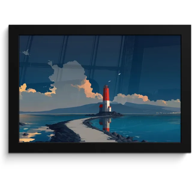 FrameYourWall Poster in lijst - Fotolijst 30x20 cm - Posters - Vuurtoren - Zee - Wolken - Posterlijst zwart - Decoratie - Wanddecoratie woonkamer - Muurdecoratie slaapkamer