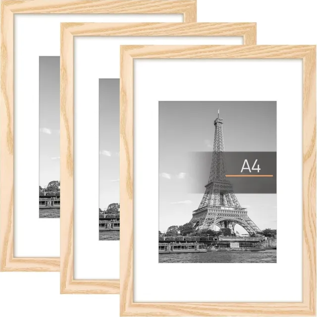 PromoHome Set van 3 Houten Fotolijsten A4 Formaat - Klassiek Design Bruin