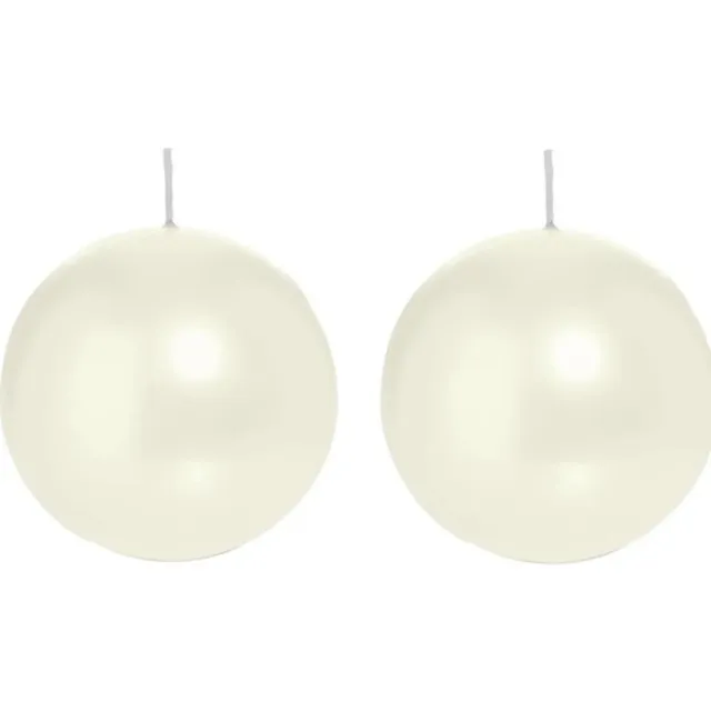 Trend Candles Bolkaars glad - 2x - parelmoer - 8 cm - 25 branduren - ronde kaarsen Wit
