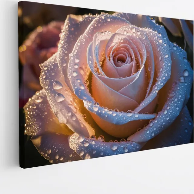 Saammp Canvas Schilderij - Abstracte Roos met Druppels - Bloemen - Abstract - 30x20 - Foto op canvas - Wanddecoratie - Muurdecoratie Woonkamer - Kantoor Decoratie Multicolor