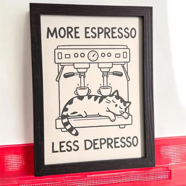KAE Design Poster - Espresso Cat - Art Print - 13x18cm - Framed Brown
