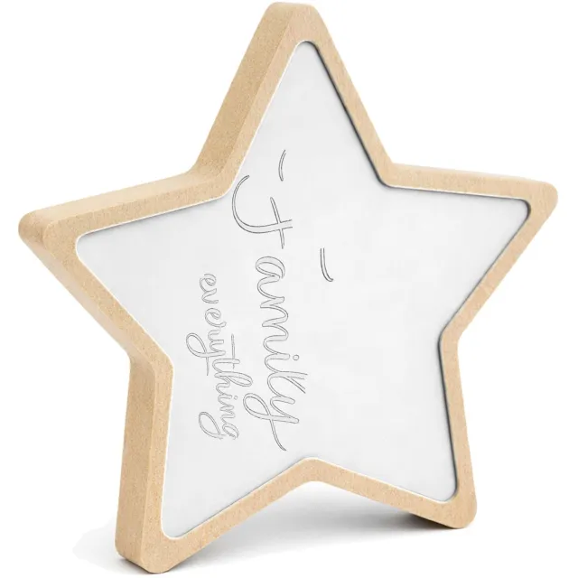 Mr Cadeautjes MDF fotolijst ster 14 x 13,5 - design Persoonlijke liefdevolle titel in een rustige, minimalistisc | cadeau Wit