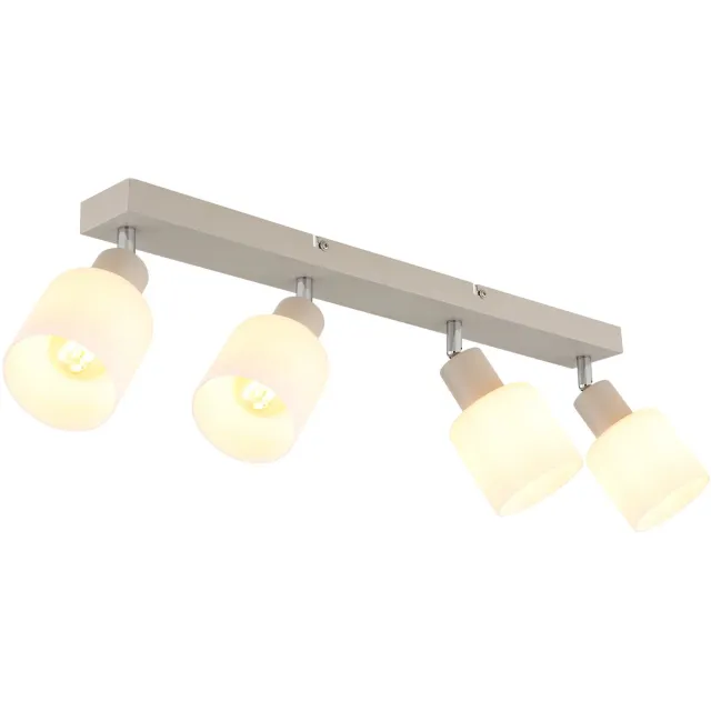 Globo Plafondlamp 4-lichts glazen opalen plafondlamp zwenkbare spot, zandkleurig, 4x E14 stopcontacten, LxBxH 56x8x18,5 cm