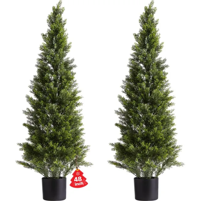 Vevor Kunstmatige Topiary Cederbomen, Set van 2, 1219 mm, Kunstplant, Decoratieve plant, Eenvoudige montage voor decoratie, Veranda, Buitenterras, Tuin, Balkon, Achtertuin, Binnen, Kantoor Groen