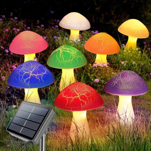 FLITI Solar paddenstoel grondlampen - 8 stuks - met barstmotief - voor tuin en balkon - zonnelampen - voor tuingebruikers - meerkleurig - 8 stuks Grijs