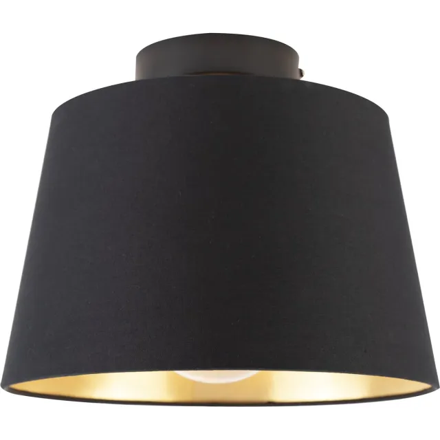 QAZQA combi - Klassieke Plafondlamp met kap - 1 lichts - Ø 250 mm - Zwart Goud - Woonkamer | Slaapkamer | Keuken zwart, goud