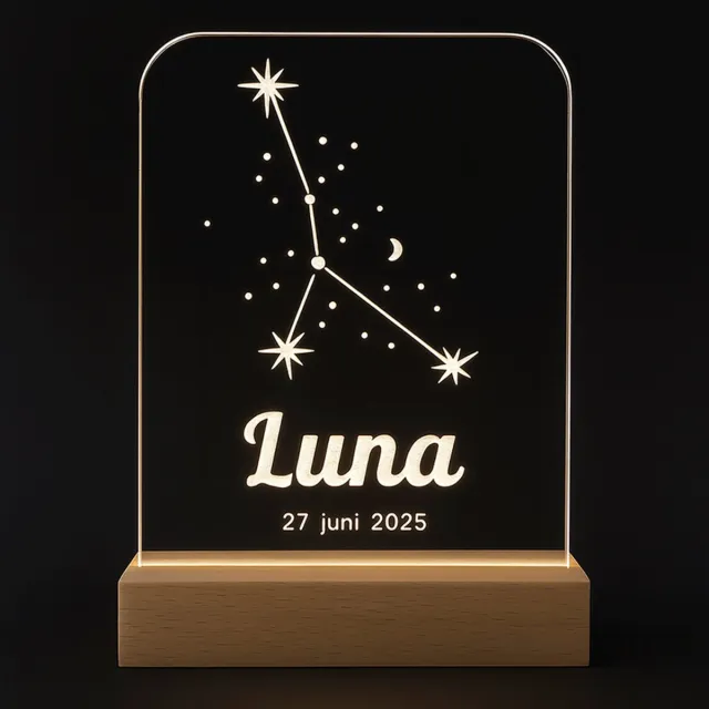 Laserloom Gepersonaliseerd sterrenbeeld lampje Kreeft – Met Naam & Datum – Uniek Nachtlampje Babykamer - kraamcadeau - 11x15cm Sterrenbeeld Kreeft