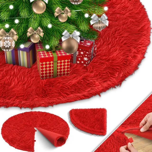 Kesser Kerstboomrok Ø 122 cm Rood - Kerstboomkleed / Kerstboom Rok van Imitatiebont, Pluche Kerstboomtapijt voor Kerstdecoratie Rood - Ø 122 cm