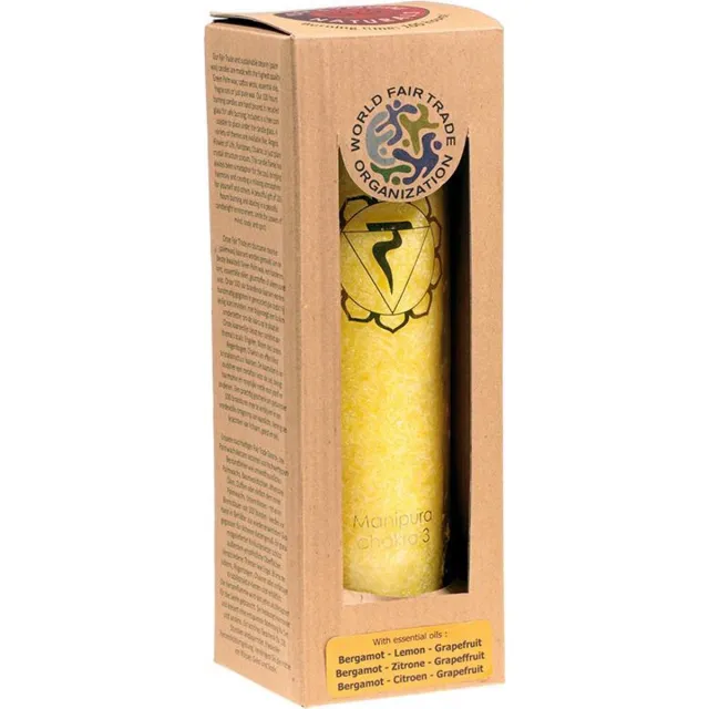 Phoenix Import Mani Bhadra Geurkaars stearine 3e chakra 100 uur (21x6,5 cm) Geel