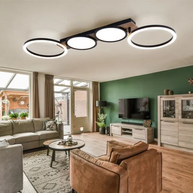 Globo LED plafondlamp houtlook woonkamer zwart met beweegbare elementen, metaal, 38W 2300lm warm wit, LxBxH 108,5x30x11 cm Bruin