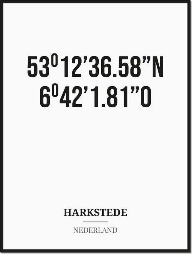 Studio216 Poster/kaart HARKSTEDE met coördinaten zwart, wit