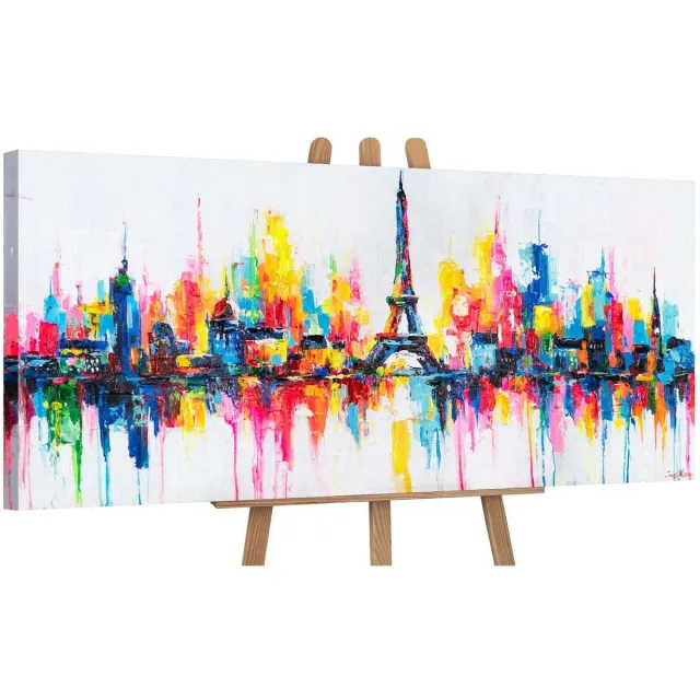 YS Canvas schilderij panoramisch 115x50 handgeschilderd inspiratie van Parijs Parijs – YS-Art Gallery – Romantische wanddecoratie voor woonkamer – Modern schilderij voor hal