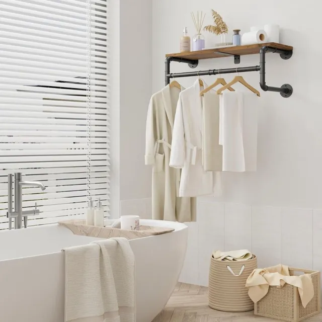 Br@ndless Wandkapstok met Hoedenplank - Kapstok - Wandplank - 70x25x26 - Zwart en Bruin Zwart/Bruin