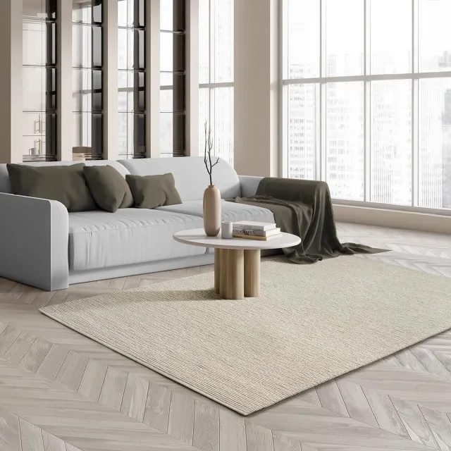 the carpet Premium Wool – Handgeweven wollen vloerkleed van natuurlijke wol, Scandinavisch design, duurzaam & warm, crème, 160 x 230 cm