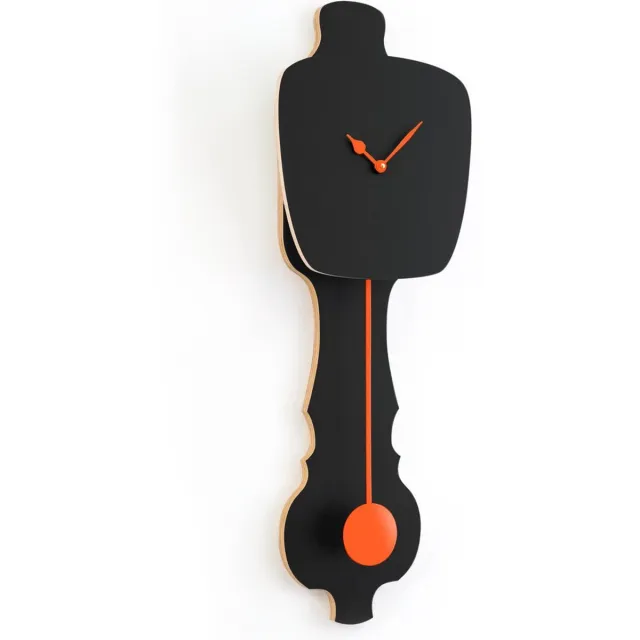 Kloq Wandklok met Pendule - Batterijen Inbegrepen - Wanddecoratie - Quartz Beweging - Niet-Tikkend Batterij Aangedreven - Satijn Zwart en Neon Oranje - Groot