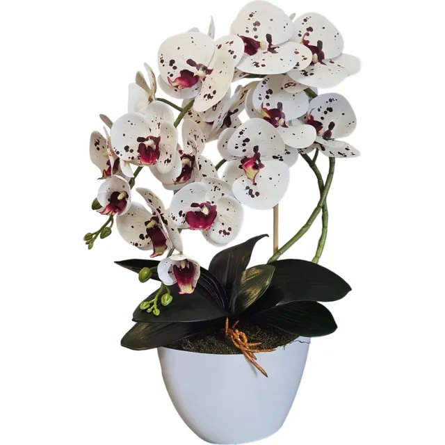 Damich Kunst Orchidee in Bloempot - Voor binnen - Hoogte 50 cm - Wit- paars