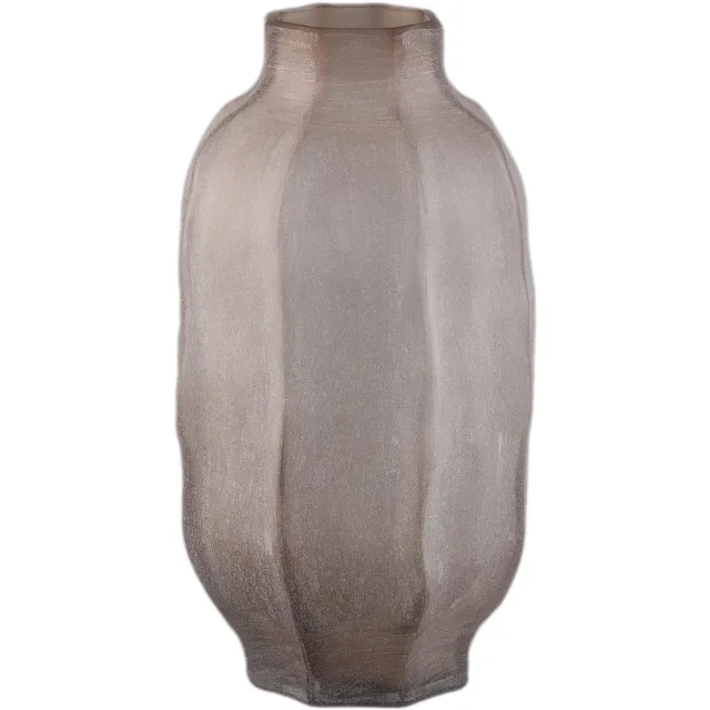 PTMD Natae Beige Round Glass Ribbed Vase Low