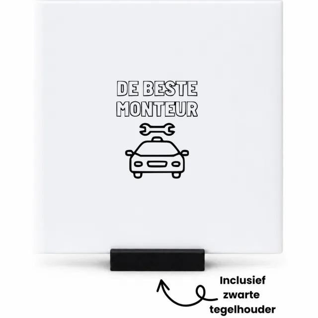 Hacebo De beste monteur tegeltje met tegelhouder - Automonteur - Familie vrienden - tegeltjes met tekst - Cadeau - spreuktegels - 10.8x10.8 CM Wit