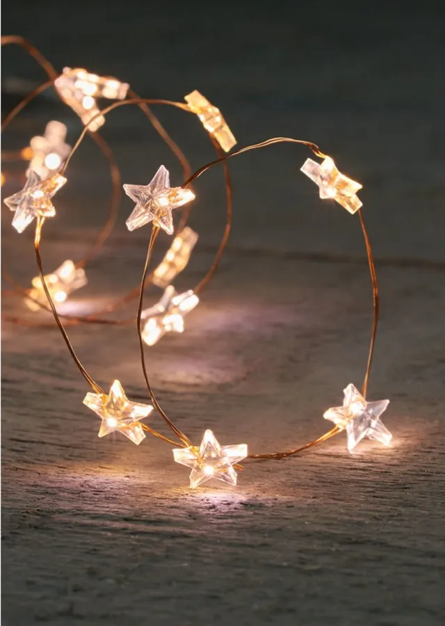Anna's Collection Draadverlichting lichtsnoer - 2x - koper - met sterren led lampjes - warm wit - 100 cm - kerstverlichting