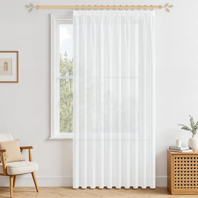Unyqoos Moderne transparante gordijnen met railhaken voor woonkamer en slaapkamer 245 x 200 cm wit
