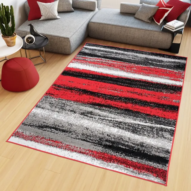 Tapiso Maya Vloerkleed Grijs Tapijt Woonkamer Rood Kleed Zwart Grijs Rood