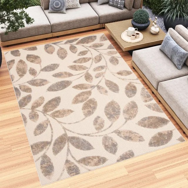 Tapiso Patio Indoor Tapijt Buitenkleed Tuintapijt Vloerkleed Buiten Outdoor Creme Bruin