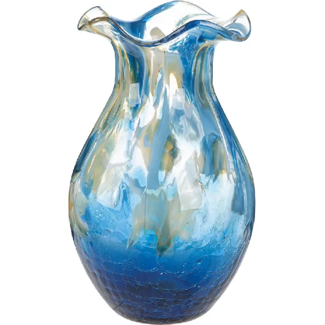 Rawa Geschenken Handgemaakte Glazen Vaas Ocean Life 16x28 cm Beige/Crème/Blauw – dia meter opening 7.2 cmSpecial by Rawa