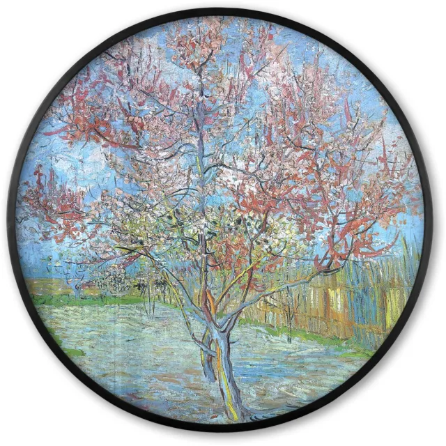FrameYourWall Poster in lijst Rond - Fotolijst 80x80 cm - Posters - De roze perzikboom - Vincent van Gogh - Ronde posterlijst zwart - Decoratie - Wanddecoratie woonkamer - Muurdecoratie slaapkamer Multicolor