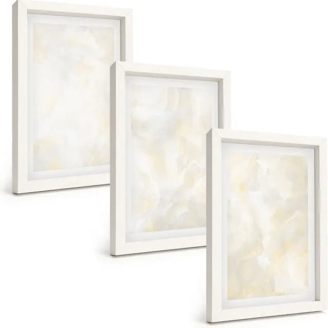 TULUP 3-Delige Schilderij Set - Heldere texturen, penseelstreken en design. - 20x30 - Stijlvolle Muurdecoratie - Slaapkamer Witte lijst