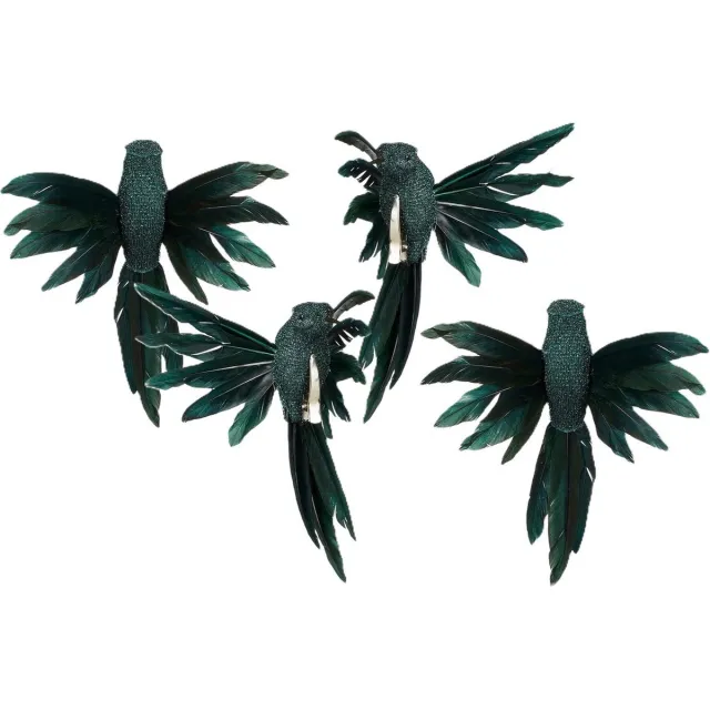 House of Seasons Kolibries vogels op clip - 4x st - donkergroen - 12 x 13 x 7,5 cm