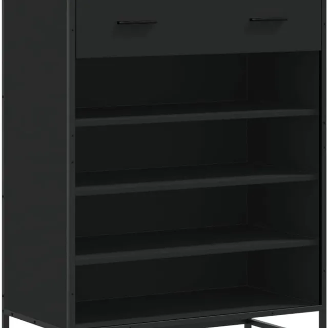 vidaXL Schoenenkast - 75x38x97,5 - cm - bewerkt - hout - en - metaal - zwart