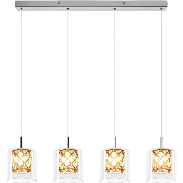 Glitzerlife Hanglampen - 4xG9 - Hoogte verstelbaar - Modern kristal design - Kristalglas materiaal - Ø66cm - Chroomkleurig - Hanglamp Eetkamer Woonkamer Keuken - Hanglampen Eetkamer Verstelbaar