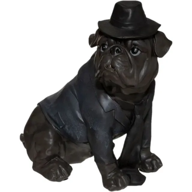 Atmosphera Créateur d'intérieur® Decoratief beeld/figuur - Bulldog met hoed, stropdas en jasje - beeld 44,5cm zwart-bruin