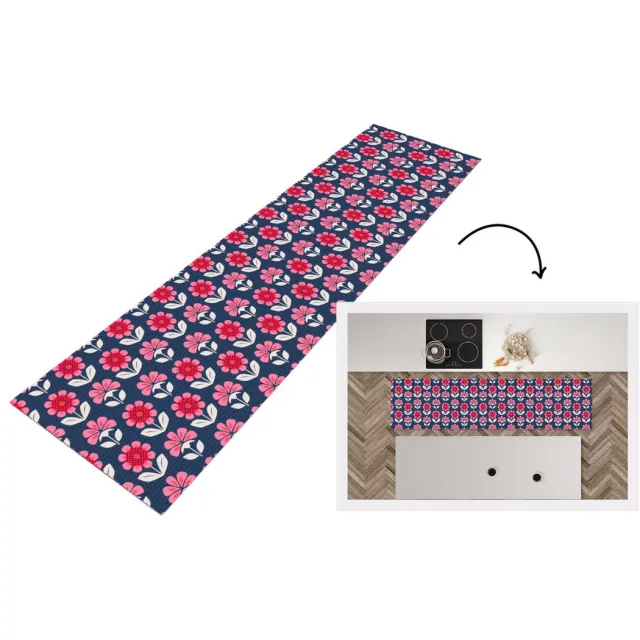 KitchenYeah Keukenloper - Loper keuken - Bloemen - Patroon - Rood - 200x50 cm - Keukenloper vinyl Multicolor