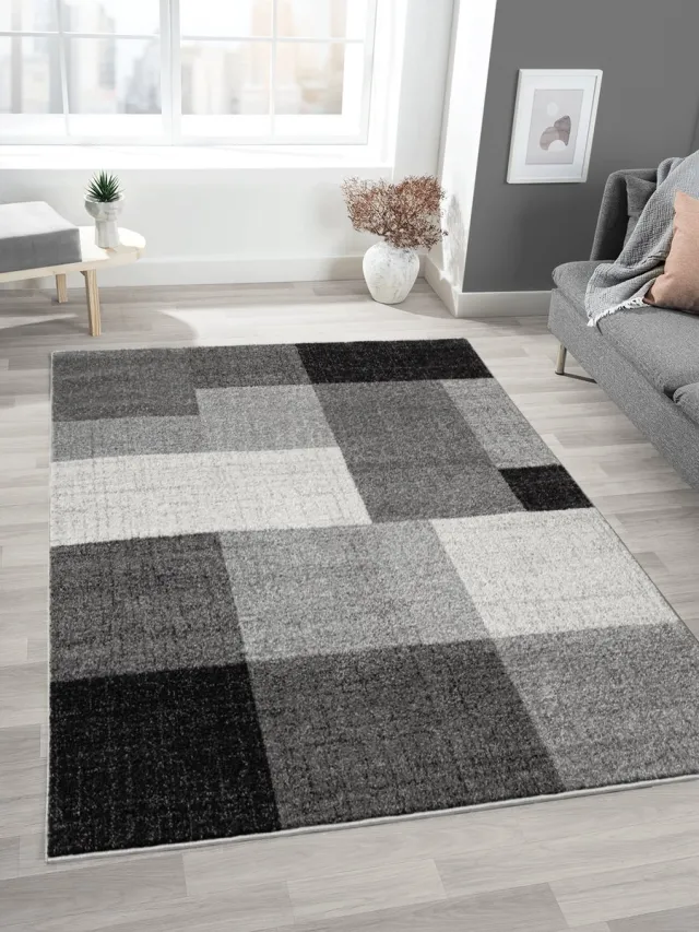 Mia´s Teppiche Mia’s Teppiche Modena – modern vloerkleed voor woonkamer & slaapkamer met blokpatroon, grijs blok, 240 x 330 cm
