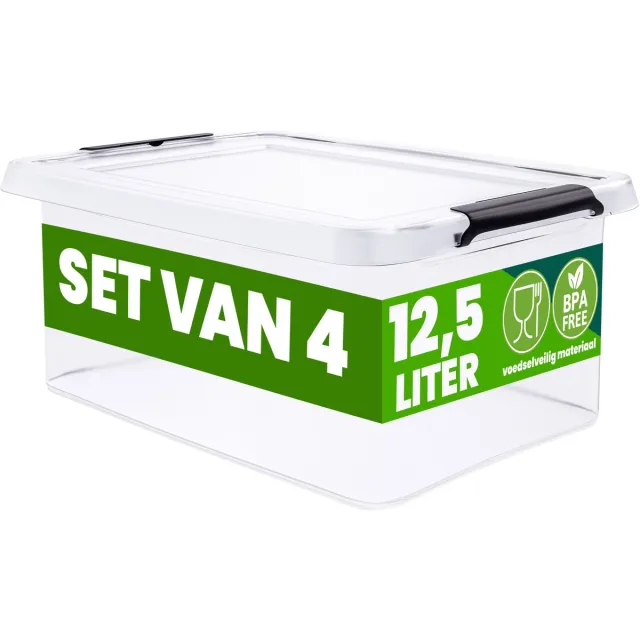 Deuba Opbergox - Set van 4 Stapelbaar 39x29x17cm 12,5L - Transparant
