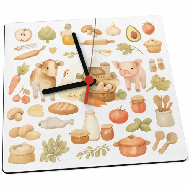 Mr Cadeautjes Klok 19 x 19 - design Keukenalfabet met fruit, groenten en bakgerei | cadeau Wit
