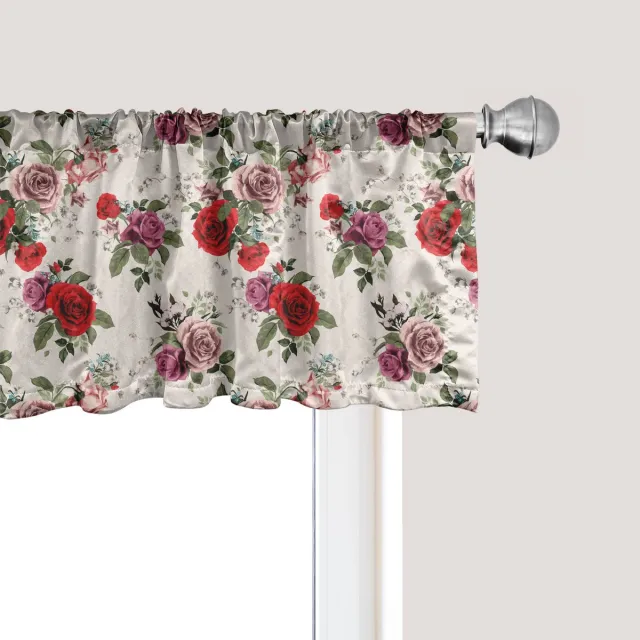 ABAKUHAUS Shabby Flora Raamvalletje, Gordijnvalletje voor Keuken en Slaapkamer met Tunnelzoom, 137 cm x 30 cm, Bosgroen Lila Bosgroene sering