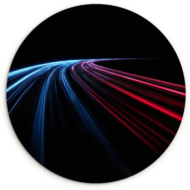 WallCircle Wandcirkel 90x90 cm - Muurcirkel Gaming - Strepen - Gebogen - Blauw - Muurdecoratie woonkamer - Wanddecoratie slaapkamer - Kamer decoratie accessoires - Ronde schilderijen Lichtbanen
